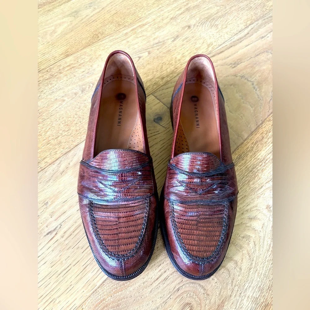 Magnanni lizard leather penny loafers mens 8.5